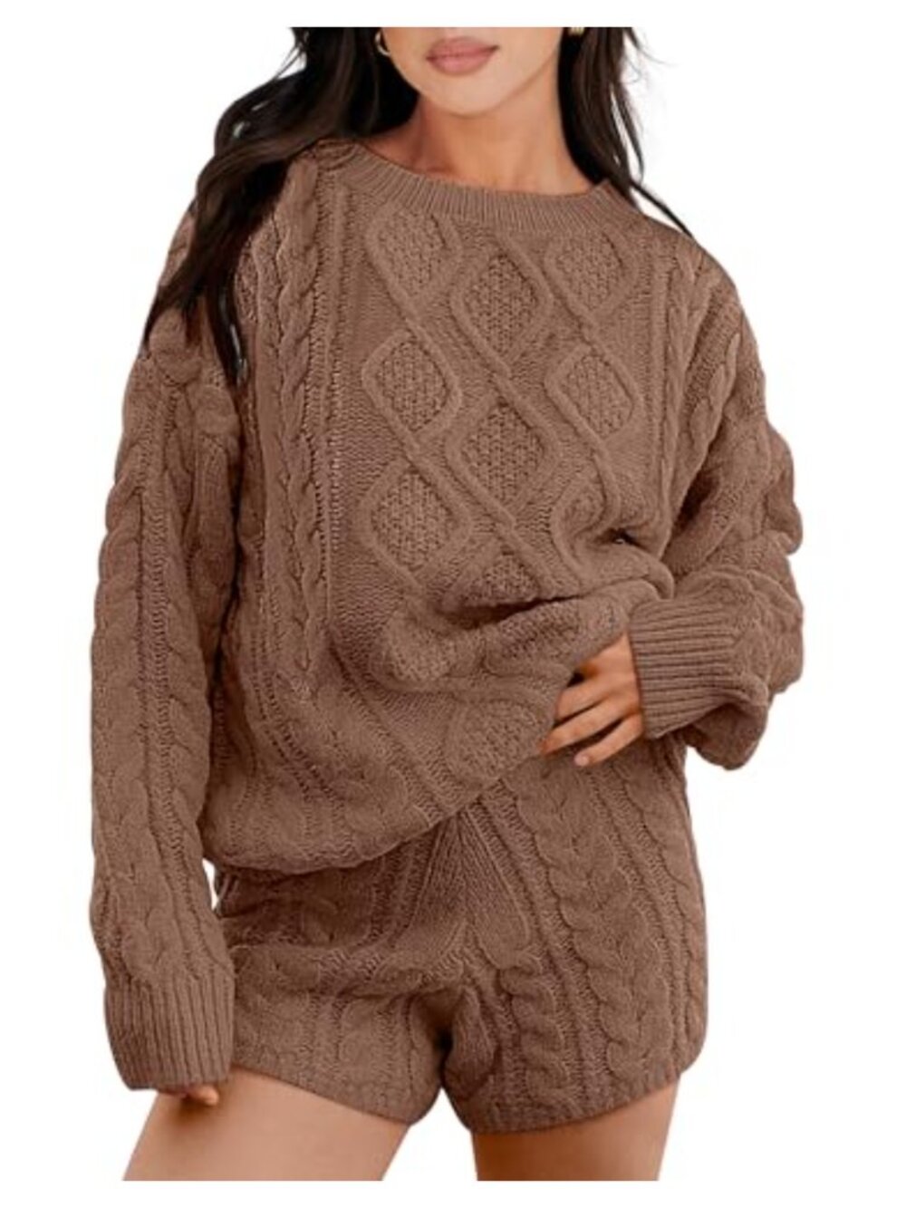 Cable Knit Oversized Sweater & Shorts Lounge Set 2 Piece
